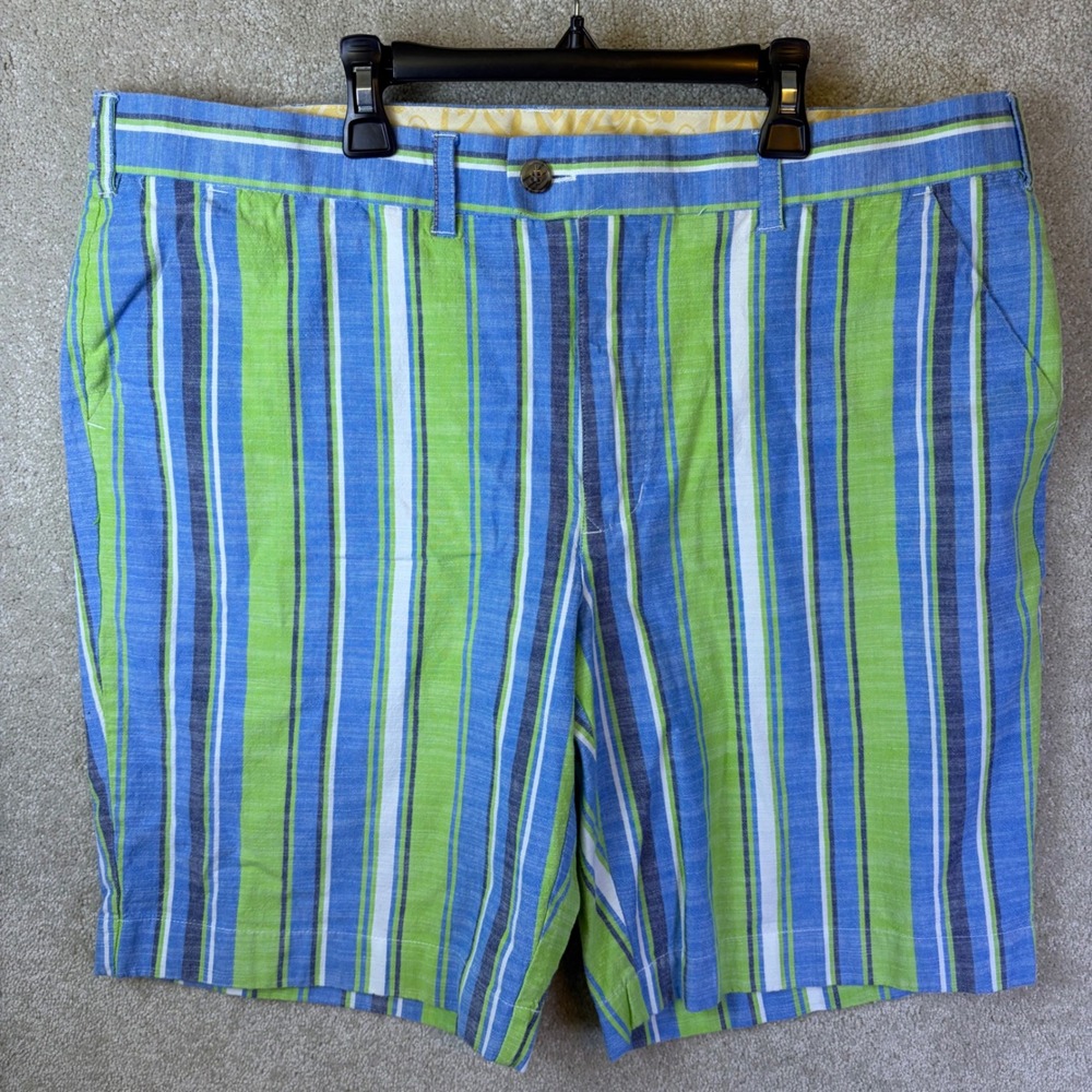 Loudmouth Golf Shorts Men 40 Blue Green Striped Cotton Blend Stretch Casual Prep